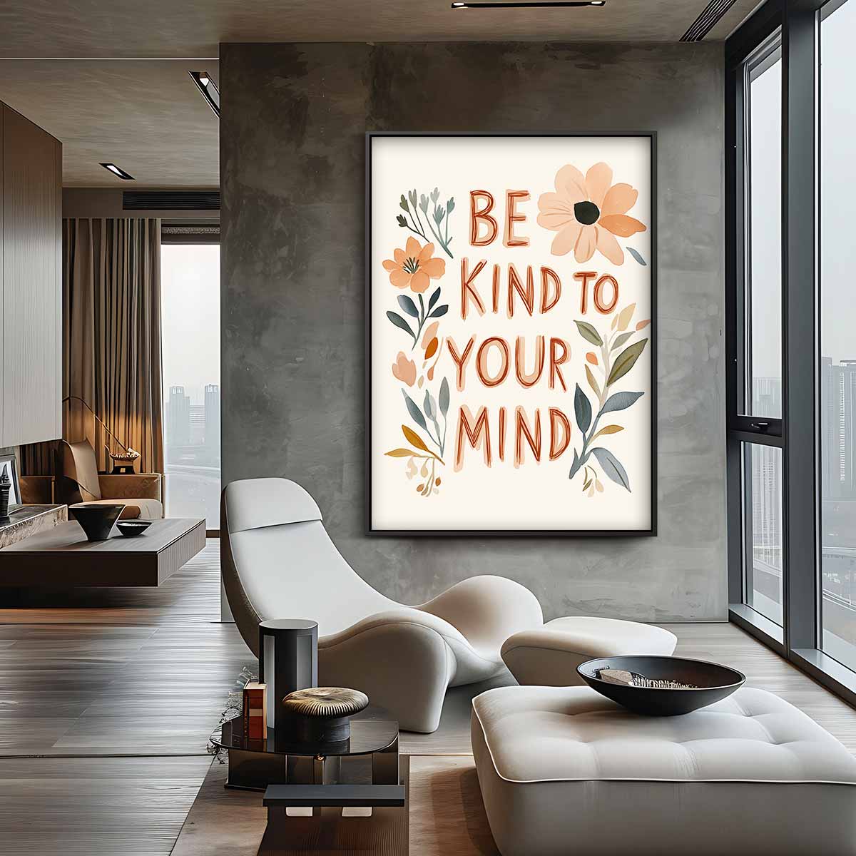 Be Kind to Your Mind Floral Print – canvas wanddecoratie in portret formaat