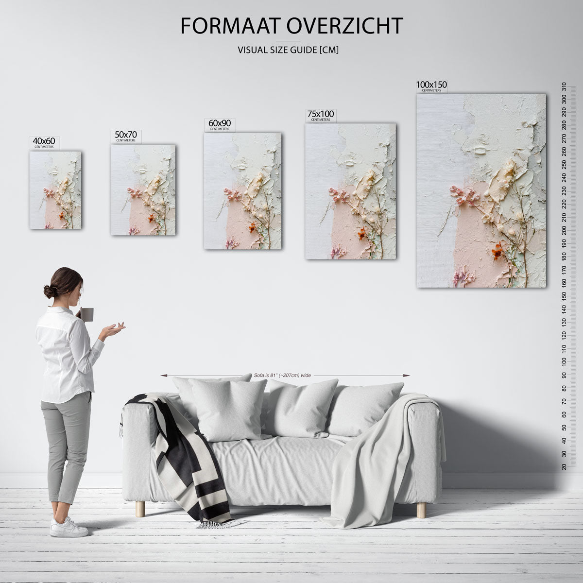Textuur en bloemen – staand wanddecoratie kunstwerk
