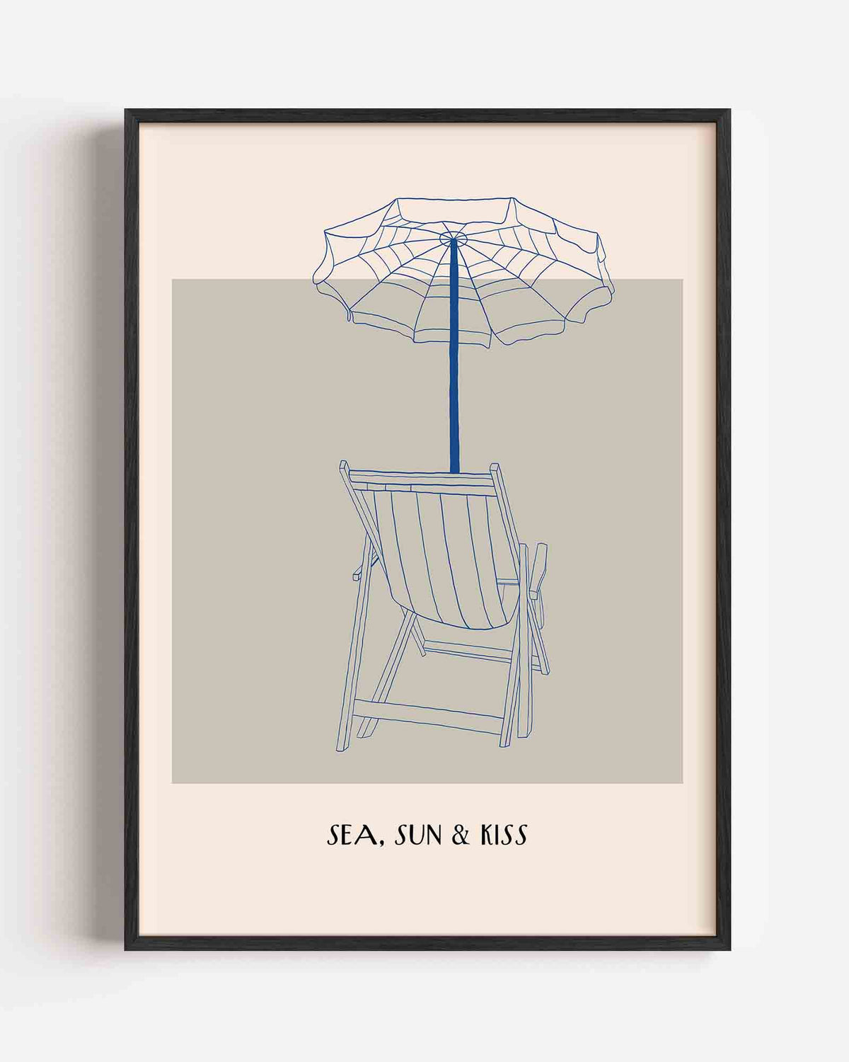 Strandstoel en parasol – Slow Living portret poster als wanddecoratie