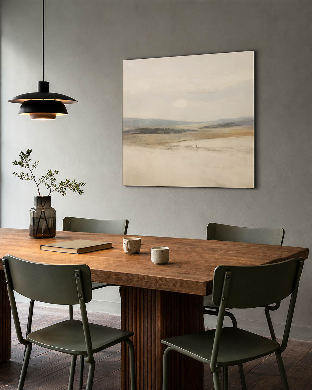 Rustige landschap weergave kunstwerk – tweede productweergave – dit werk toont een sereen landschap met zachte overgangen