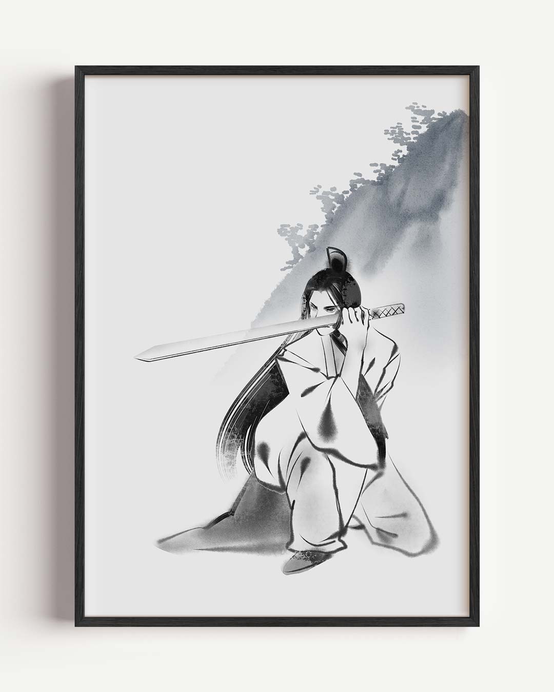 Samurai met Zwaard – zomer portret poster als wanddecoratie