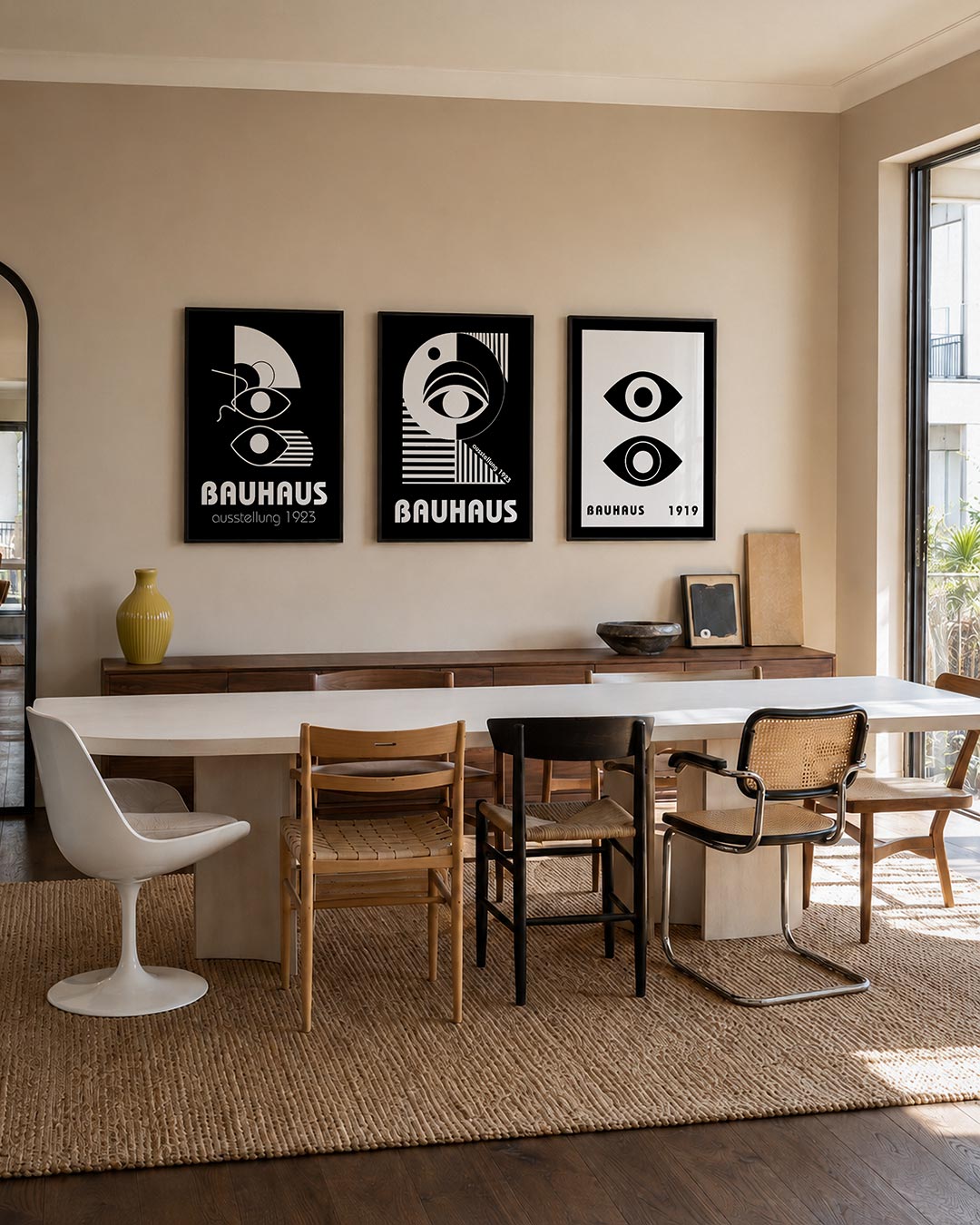 Vormen en lijnen posterset – tweede productweergave – deze posterset in drie delen toont een dynamisch spel van zwarte en