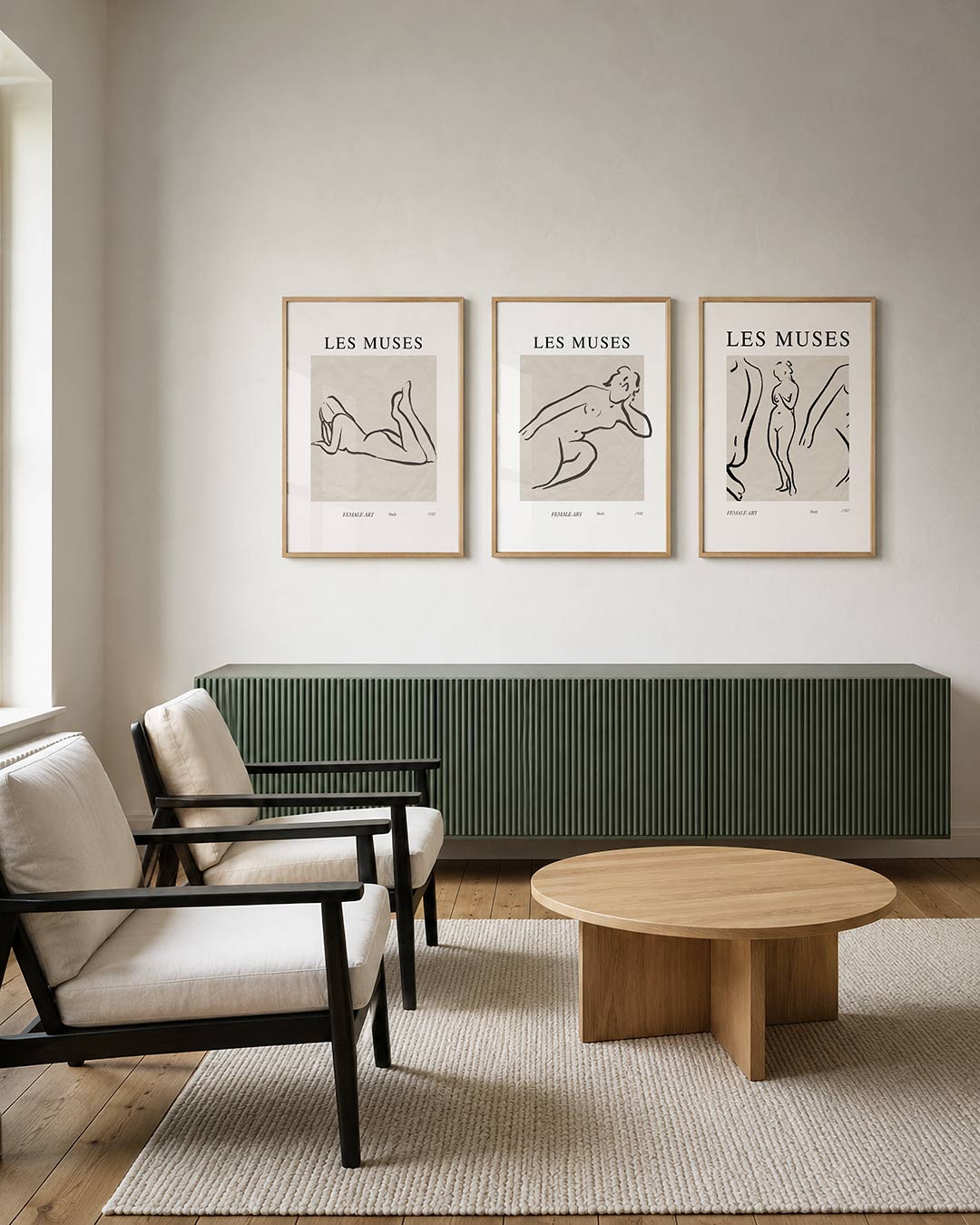 Lijnenspel en vormen posterset – derde productweergave – een lijntekening van een liggende figuur op een lichte