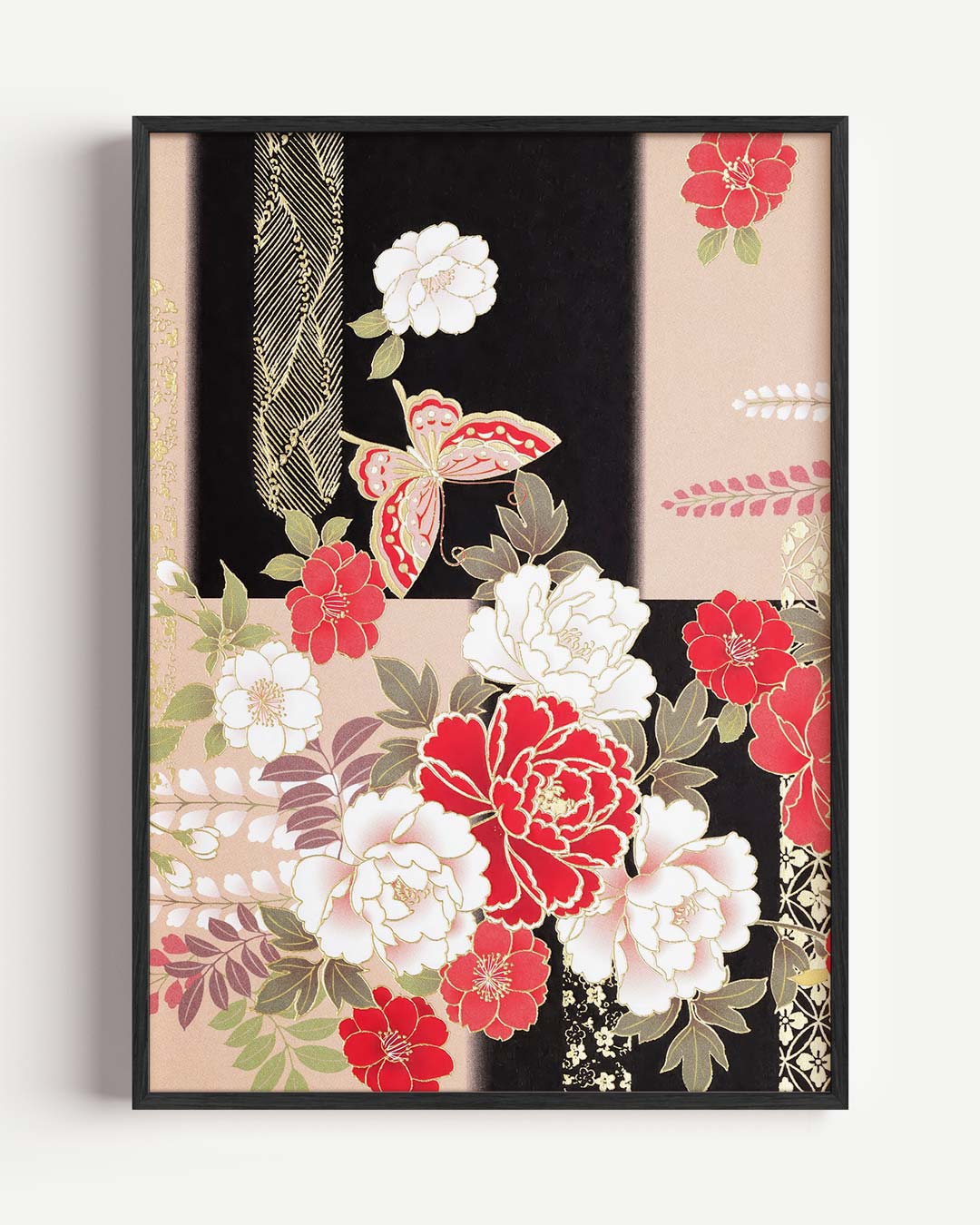 Japanese Butterfly Floral – Popart en Streetart portret poster als wanddecoratie