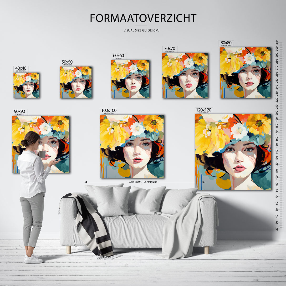 Vrouw met bloemen – vierkante muurposter met vrouwelijk portret