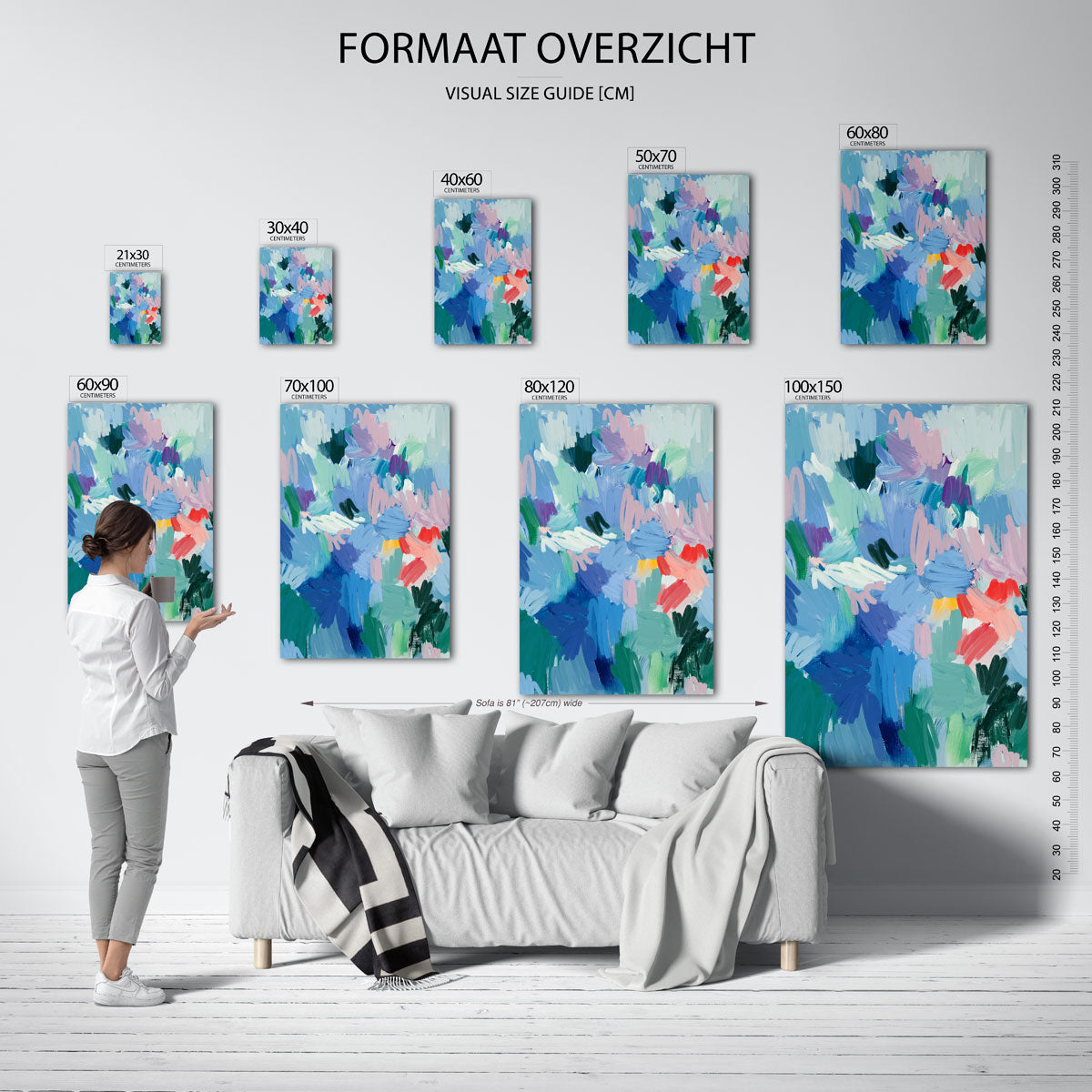Abstracte penseelstreken – staande muurposter met bloemen