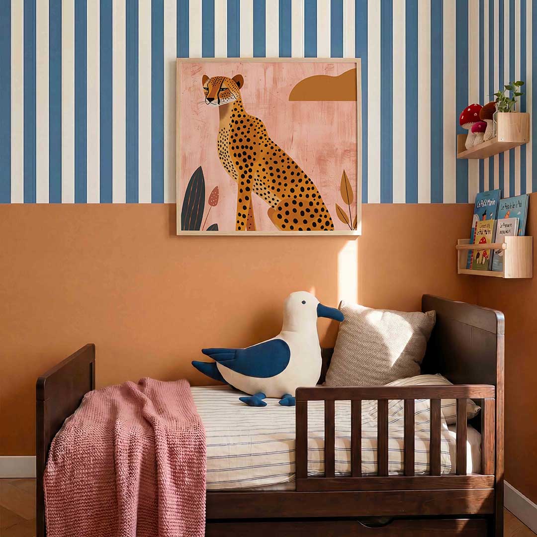 Luipaard op roze achtergrond – kids poster in vierkant formaat