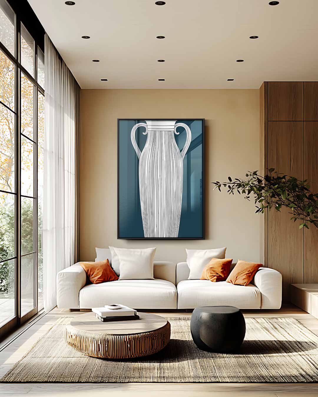 Elegante Gestreepte Vaas – modern portret kunstwerk van WallArtistic