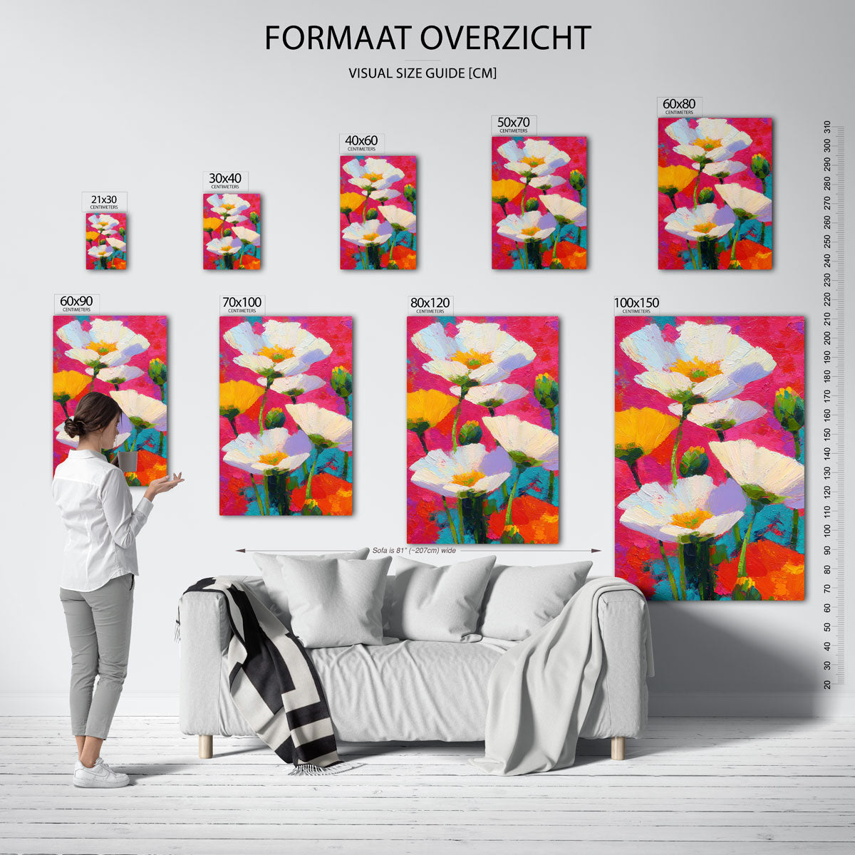 Bloemen in felle kleuren – staande muurposter met sfeervolle illustratie