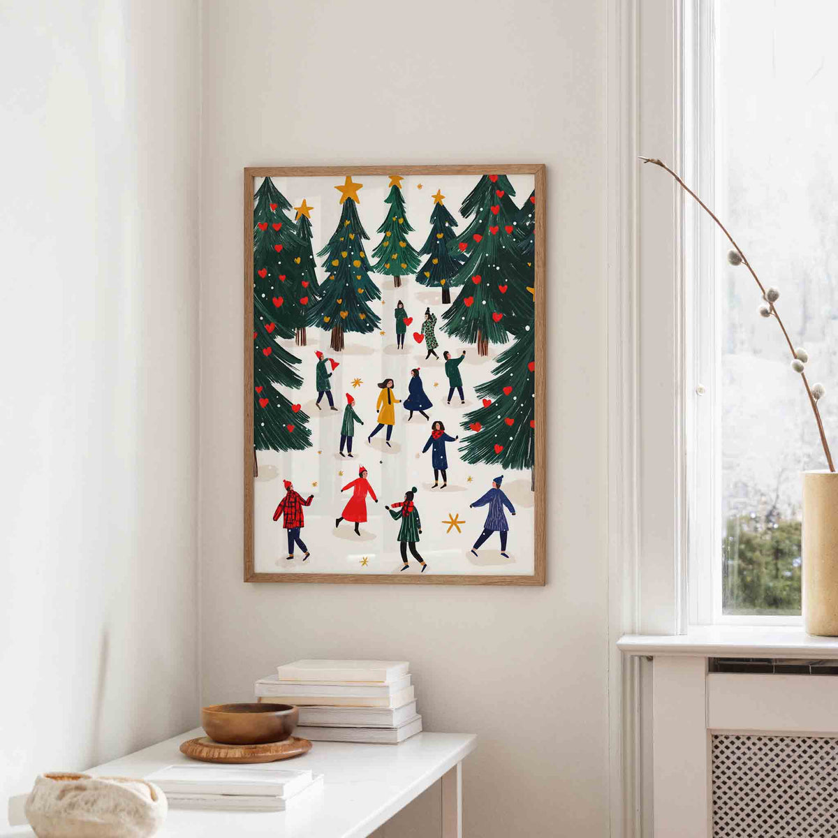 Winterse boswandeling – staande kerst wanddecoratie van WallArtistic