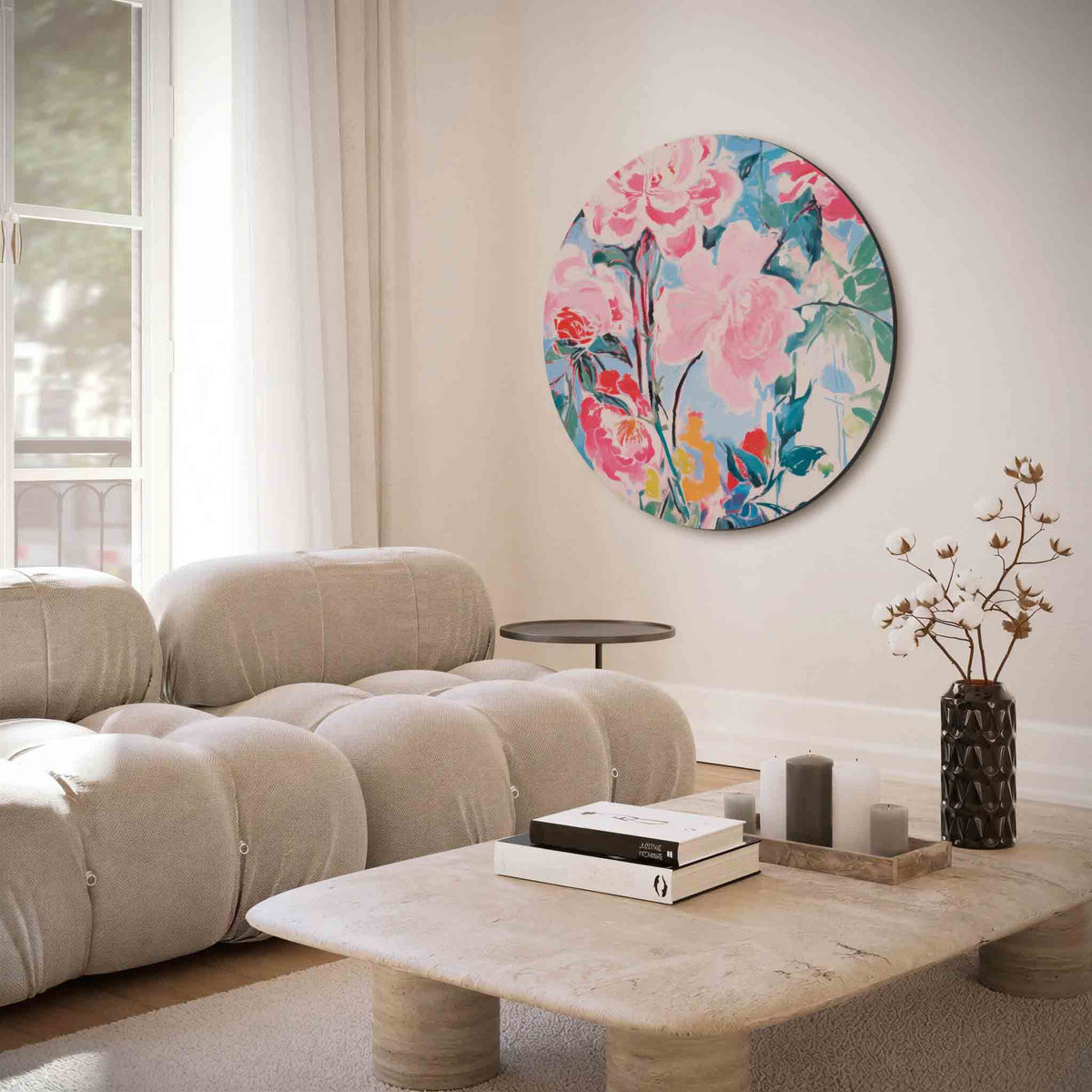 Bloemenpracht – muurcirkel met abstracte texturen voor aan de muur
