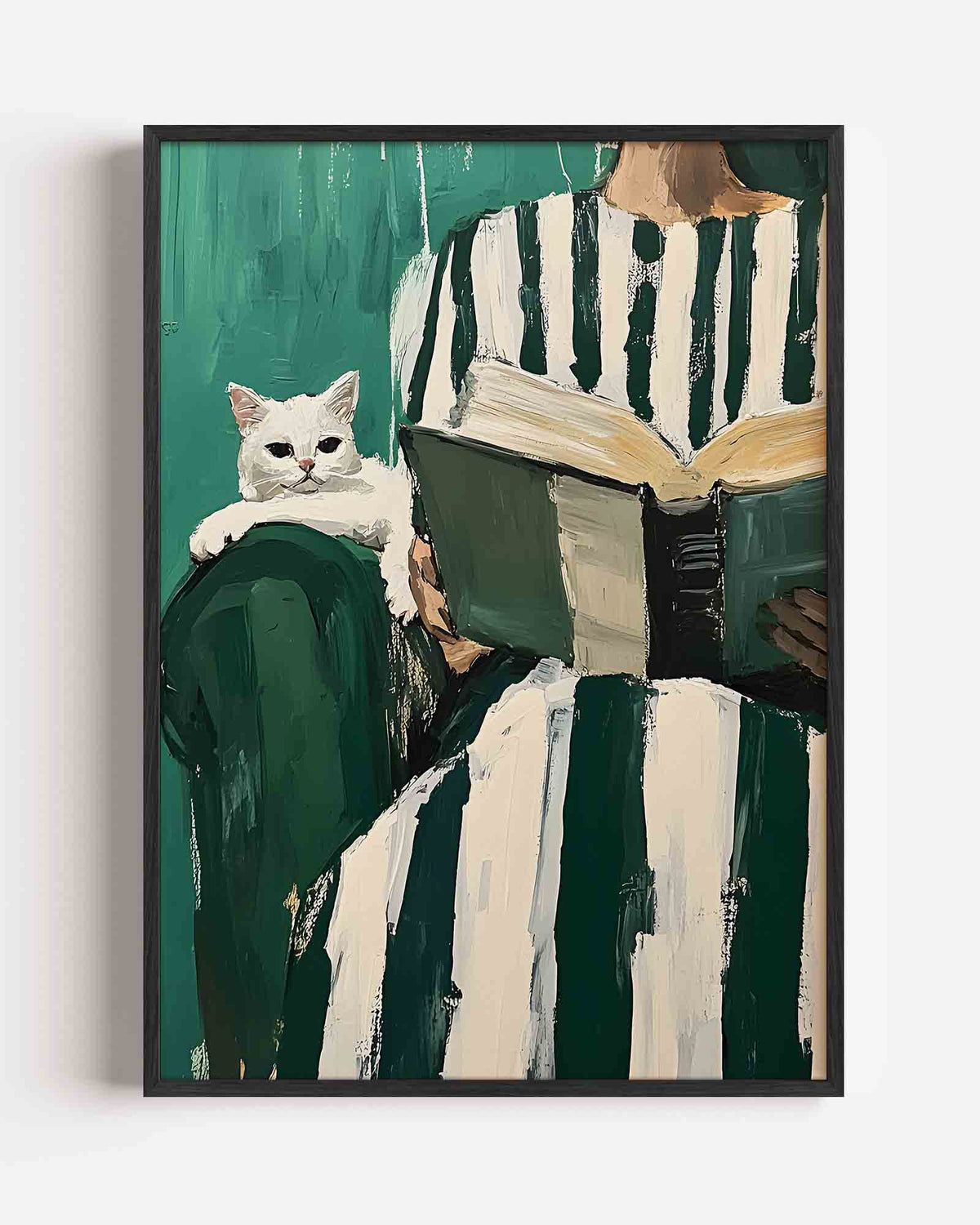 Kat met boek – hedendaagse illustratie portret poster als wanddecoratie