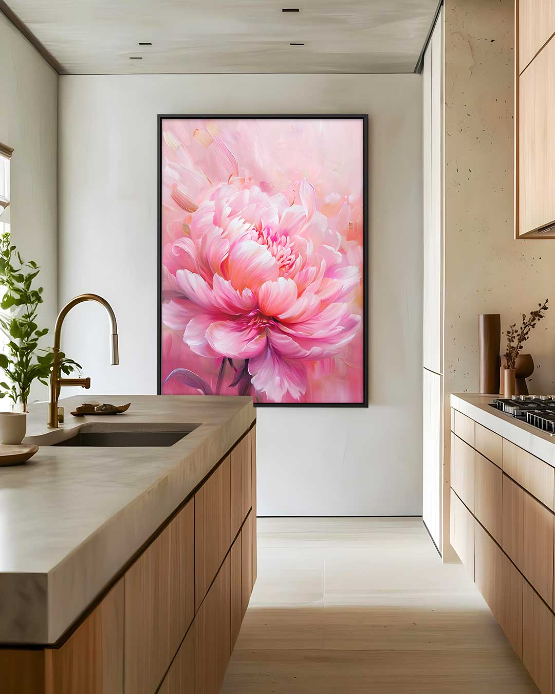 Bloeiende Pioen in Roze – modern portret kunstwerk van WallArtistic