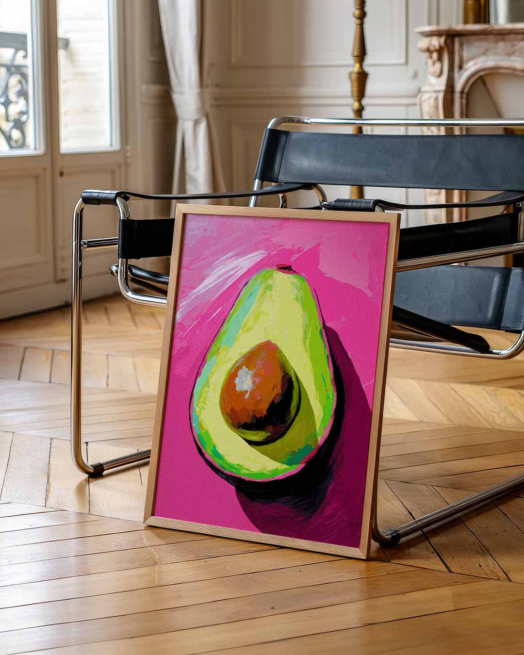 Avocado-kunst op Roze Achtergrond – urban poster in staand formaat