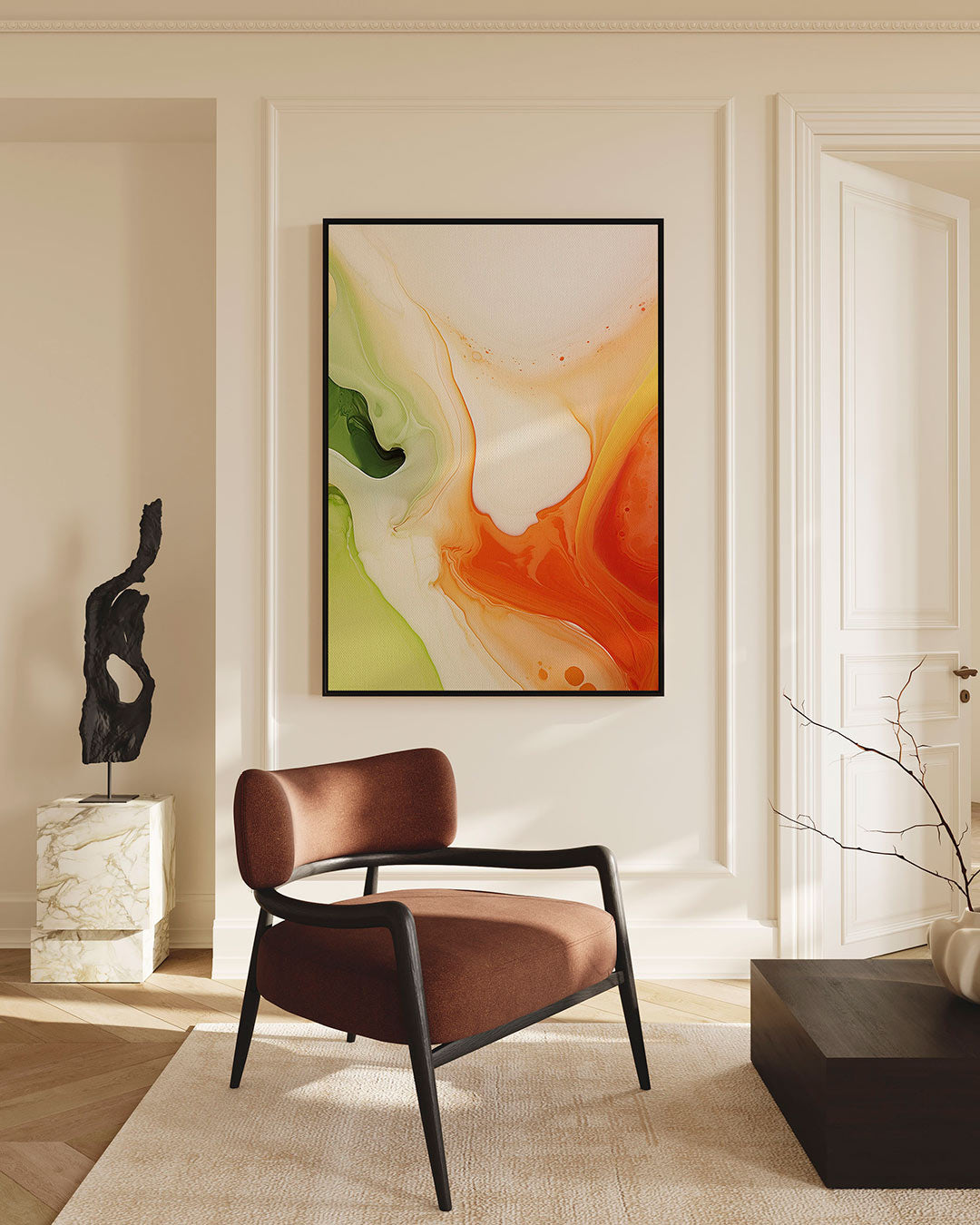 Vloeiende kleurencompositie – Groen – staande wanddecoratie