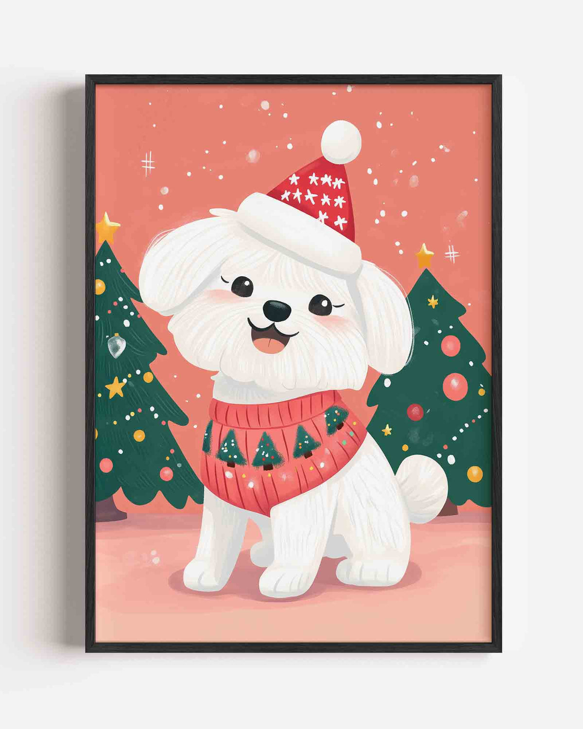 Hond met kersttrui – kids portret poster als wanddecoratie