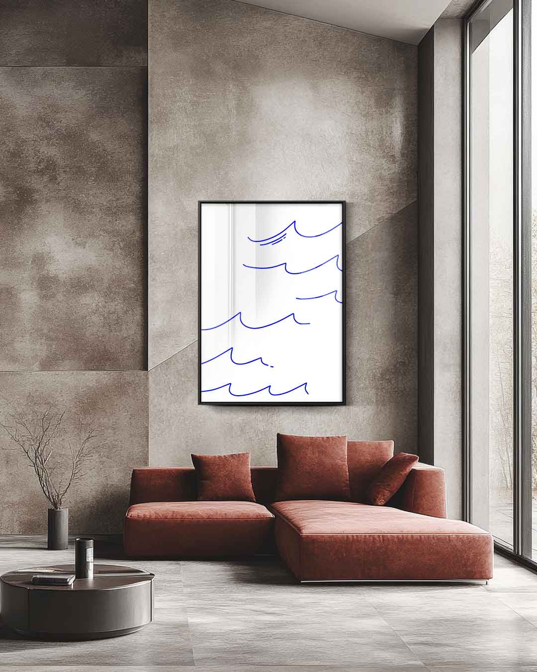 Blauwe Golven – staande wandkunst voor woonkamer of interieur