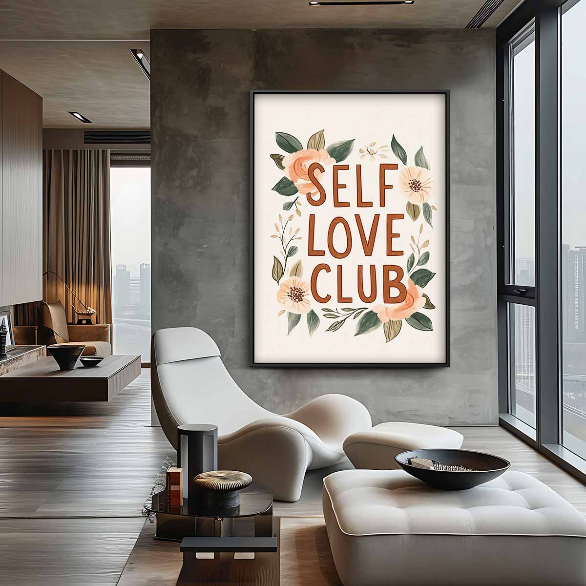 Zelfliefde Club Bloemenkunst – canvas wanddecoratie in portret formaat