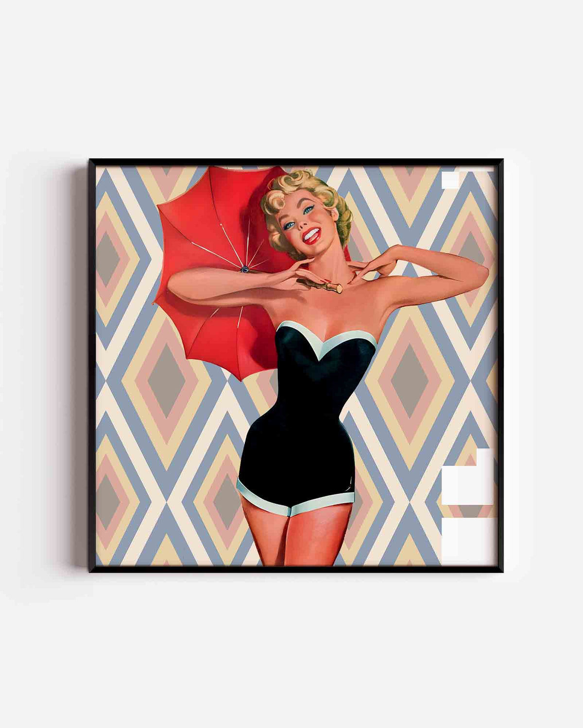 Vrouw met rode parasol – Pop Art vierkante poster als wanddecoratie