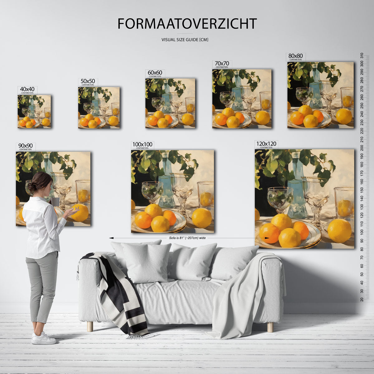 Citrus en glazen – vierkante muurposter voor keuken of eethoek