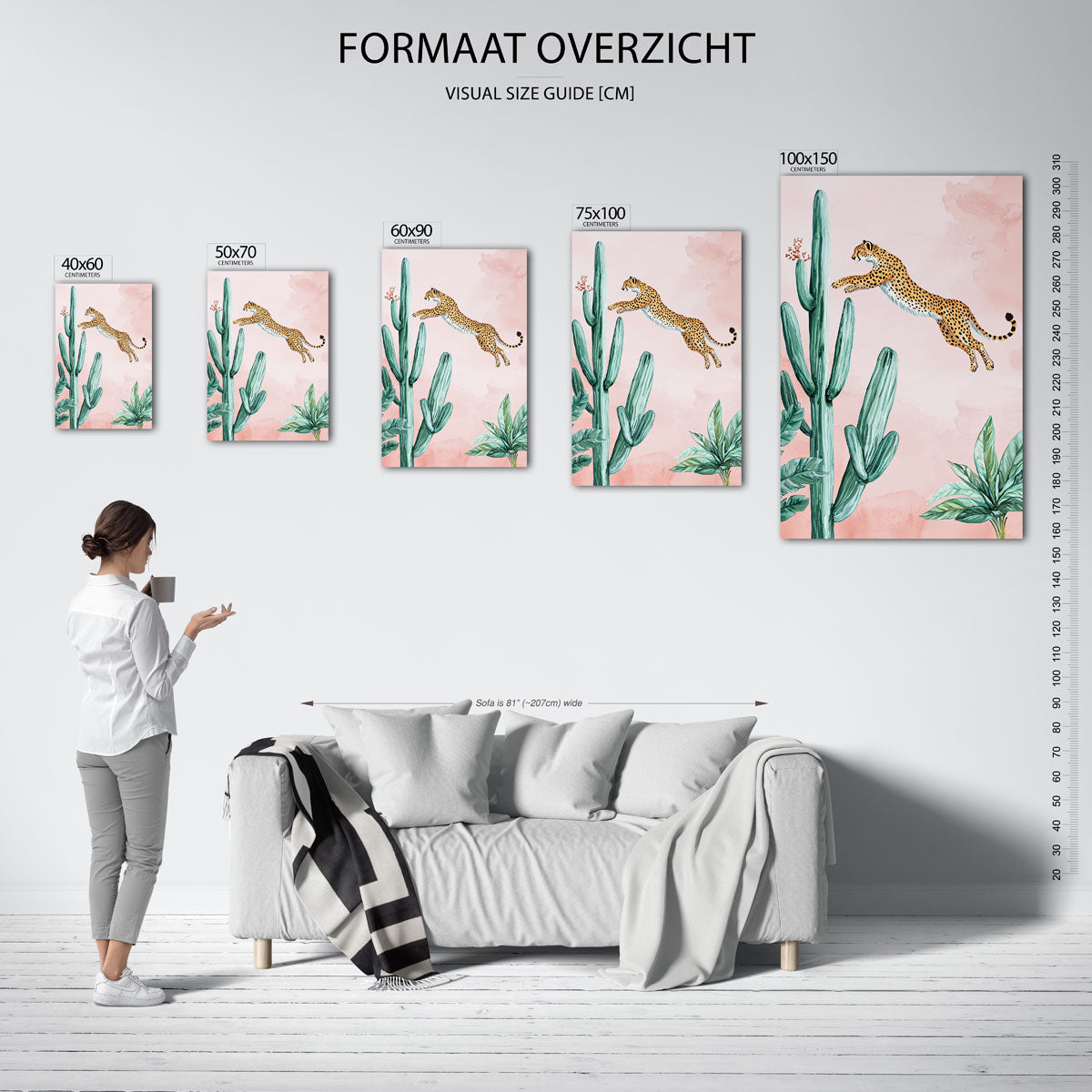 Springende luipaard – staand wanddecoratie kunstwerk