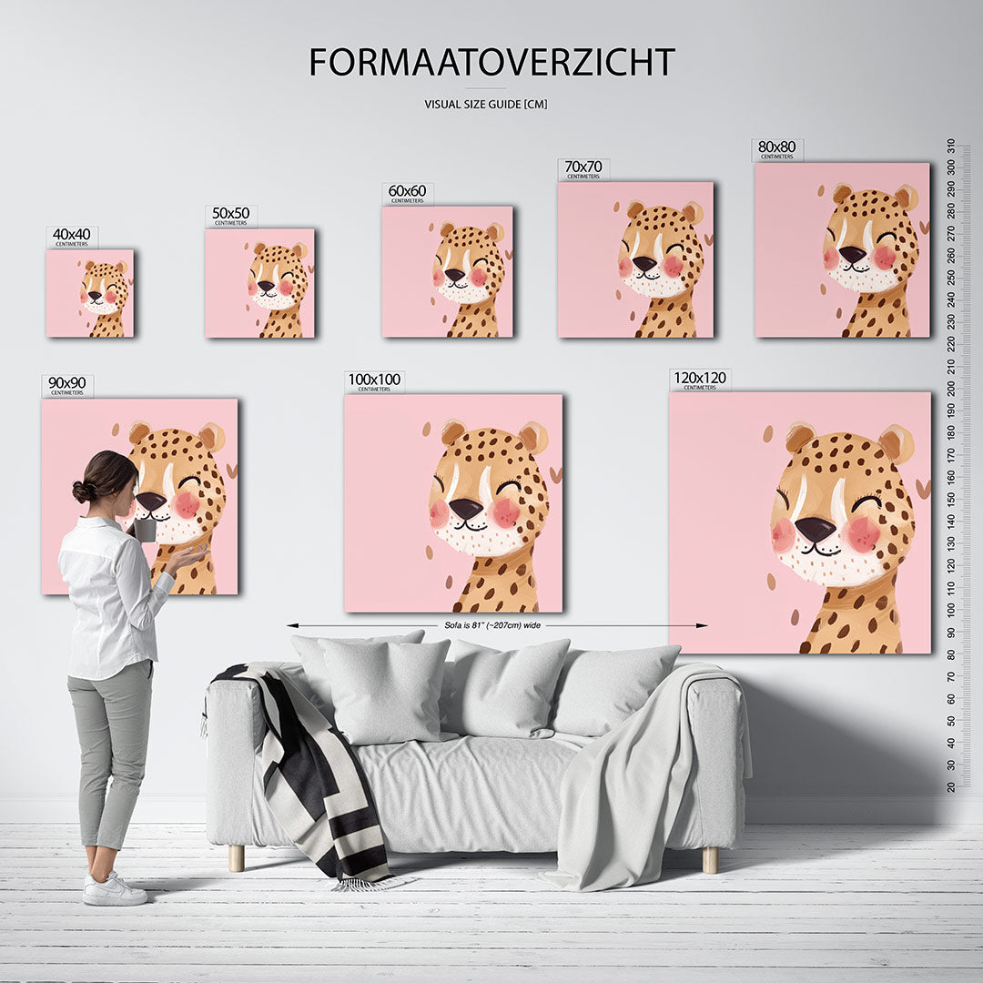 Vrolijke luipaard illustratie kunstwerk – sfeerbeeld – dit toont een schattige luipaard met een lachend gezicht tegen een