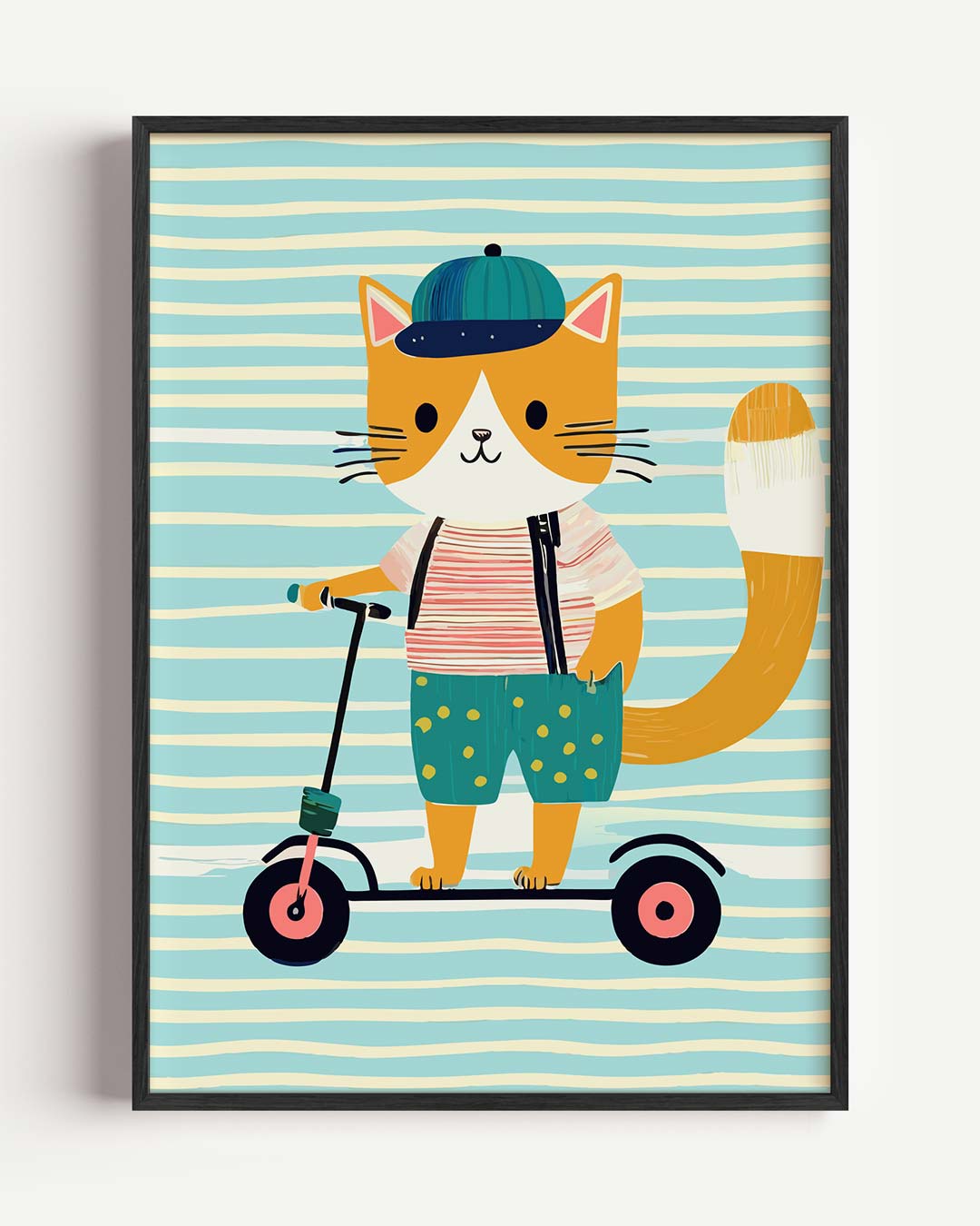 Speelse Kat op Step – kids portret poster als wanddecoratie