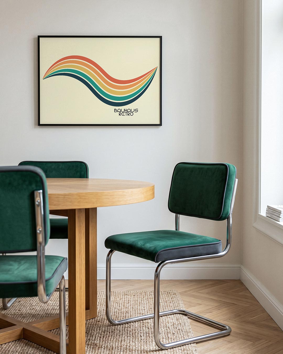 Golvend kleurenspel – liggende Bauhaus poster voor aan de muur