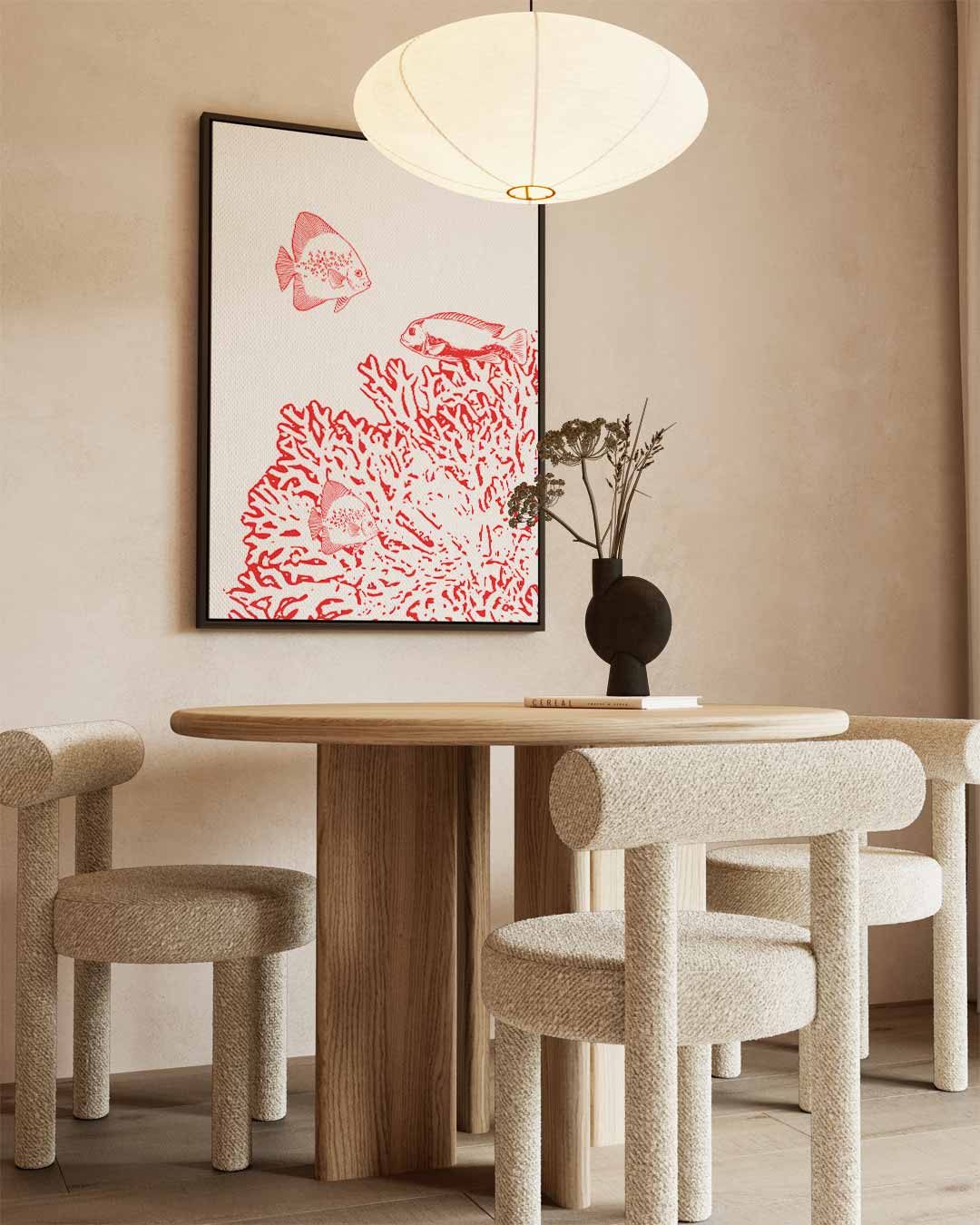 Onderwateravontuur in Rood – dibond kunstwerk als wanddecoratie