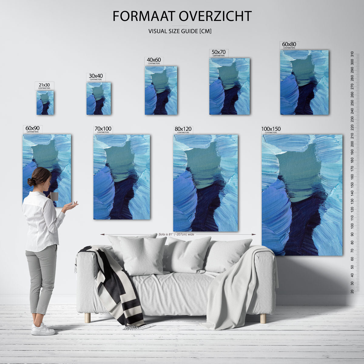 Blauwe penseelstreken – staande muurposter met artistieke uitstraling