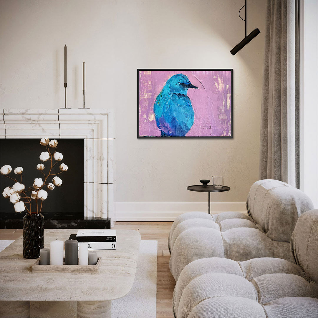 Vogelsilhouet op kleur – liggende wanddecoratie