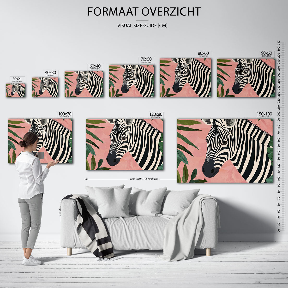 Zebra met bladeren – liggende muurposter met dierenthema