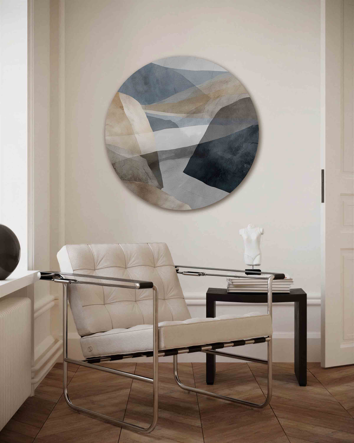 Landschap in lagen – abstracte muurcirkel als ronde wanddecoratie