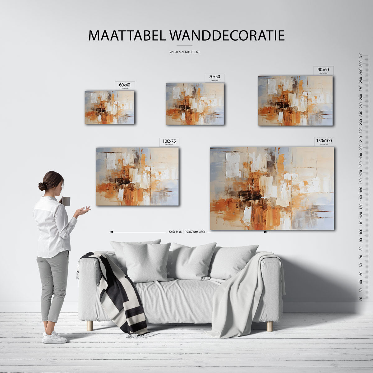 Kleurencompositie – Liggende wanddecoratie – moderne liggende wandkunst