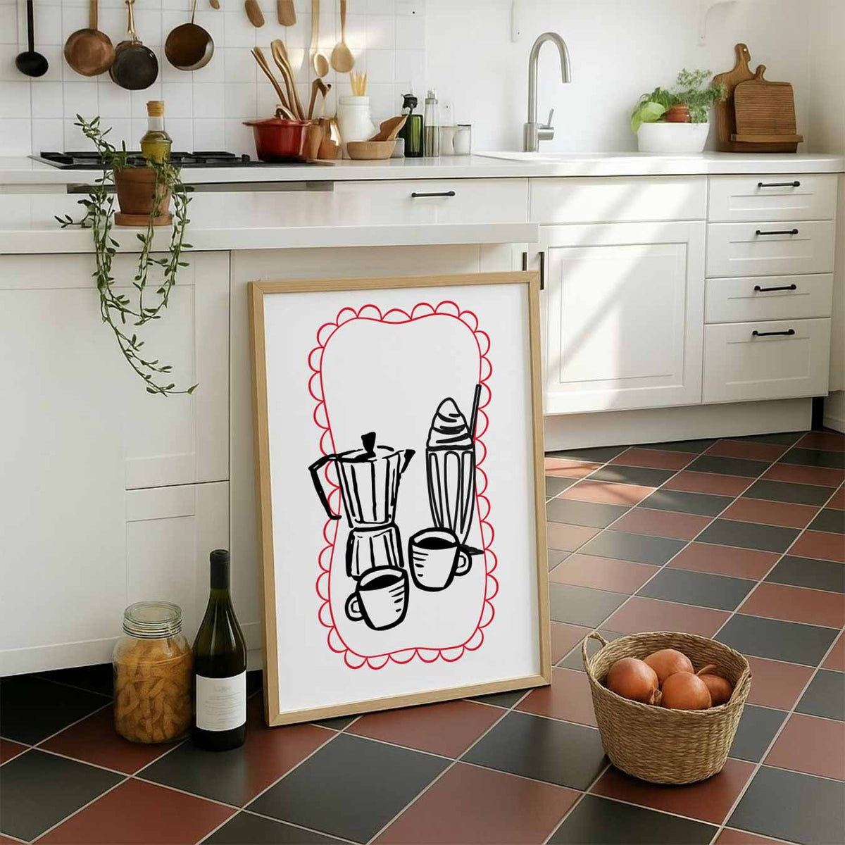 Stijlvolle Koffie Illustratie – staande muurposter voor keuken of eethoek