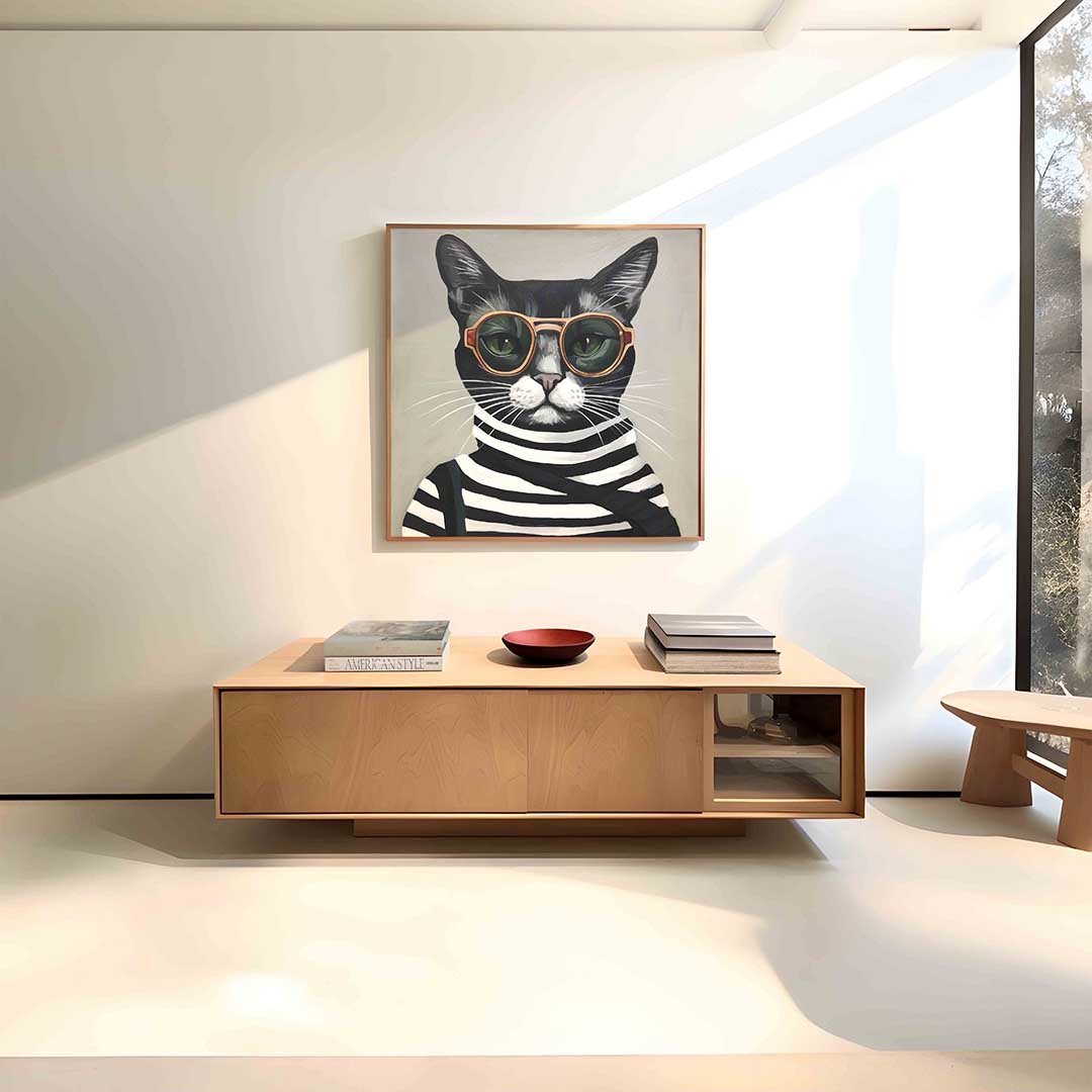 Kat met zonnebril – vierkante dieren wanddecoratie van WallArtistic