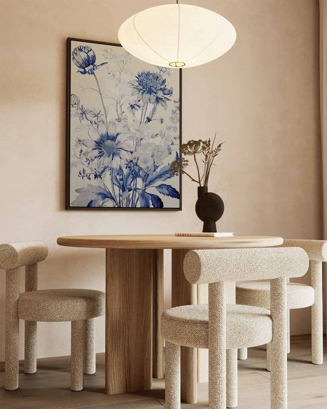 Bloemboeket in Blauw Kunstafdruk – staande wandkunst voor woonkamer of interieur