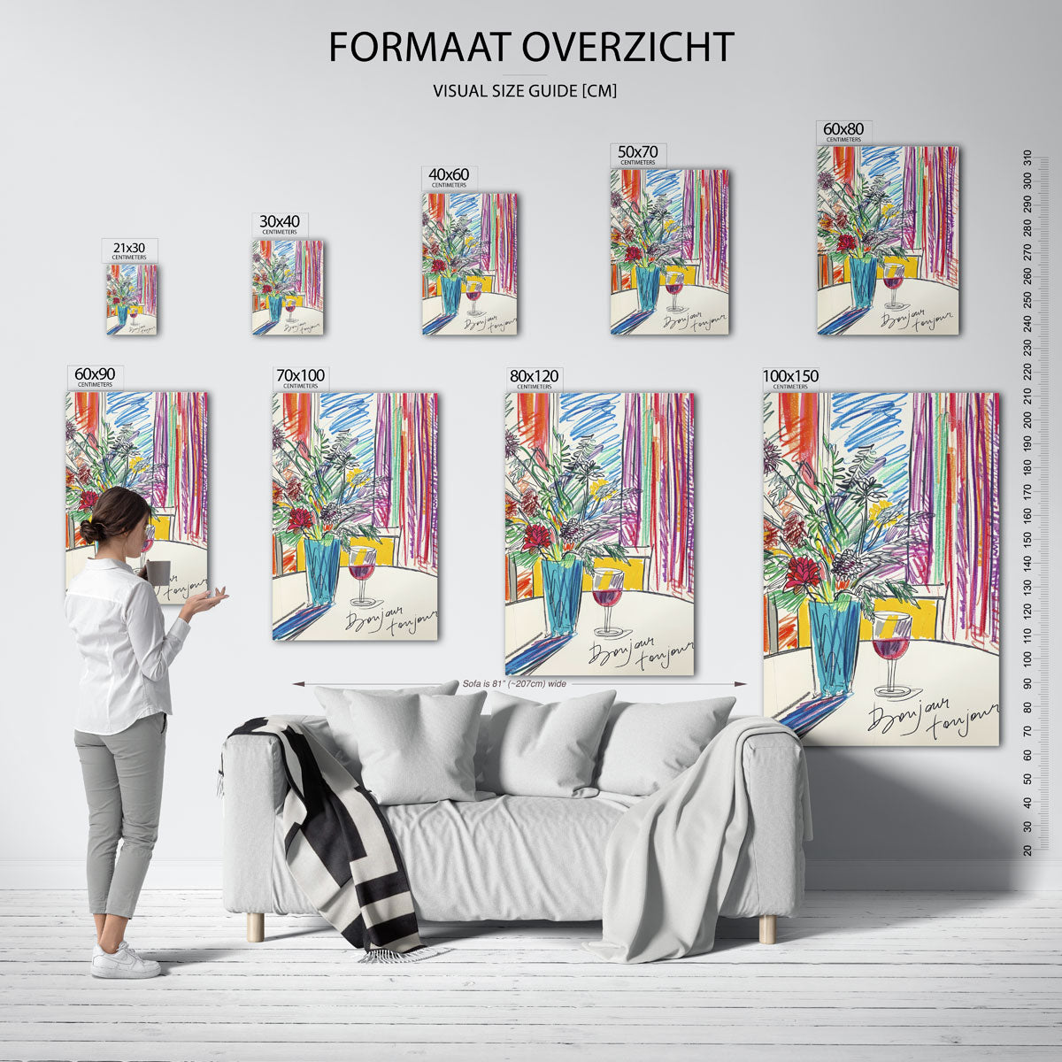 Bloemen in vaas met glas – staande muurposter voor keuken of eethoek