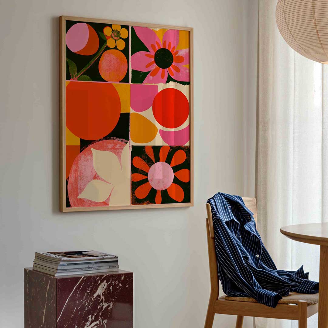 Bloemen en cirkels – kleurrijke illustratie poster in staand formaat
