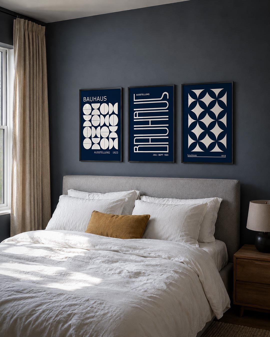 Vormenspel en ritme posterset – derde productweergave – deze posterset in drie delen toont een speels lijnenspel van halve