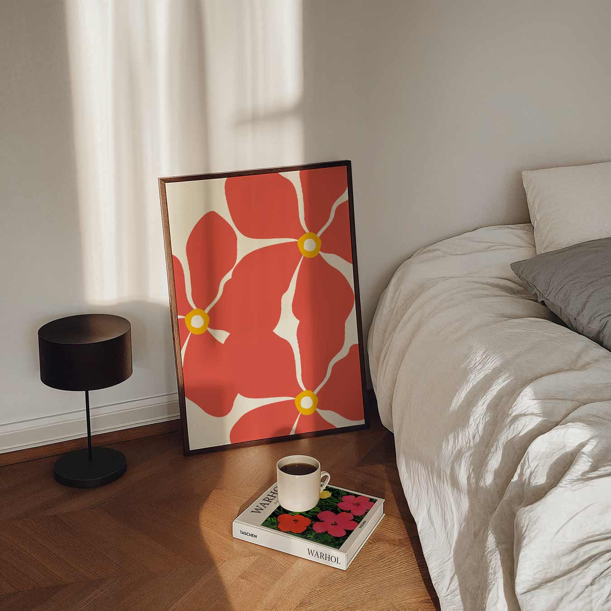 Bloemenpracht in Koraal – staande bloemen wanddecoratie van WallArtistic