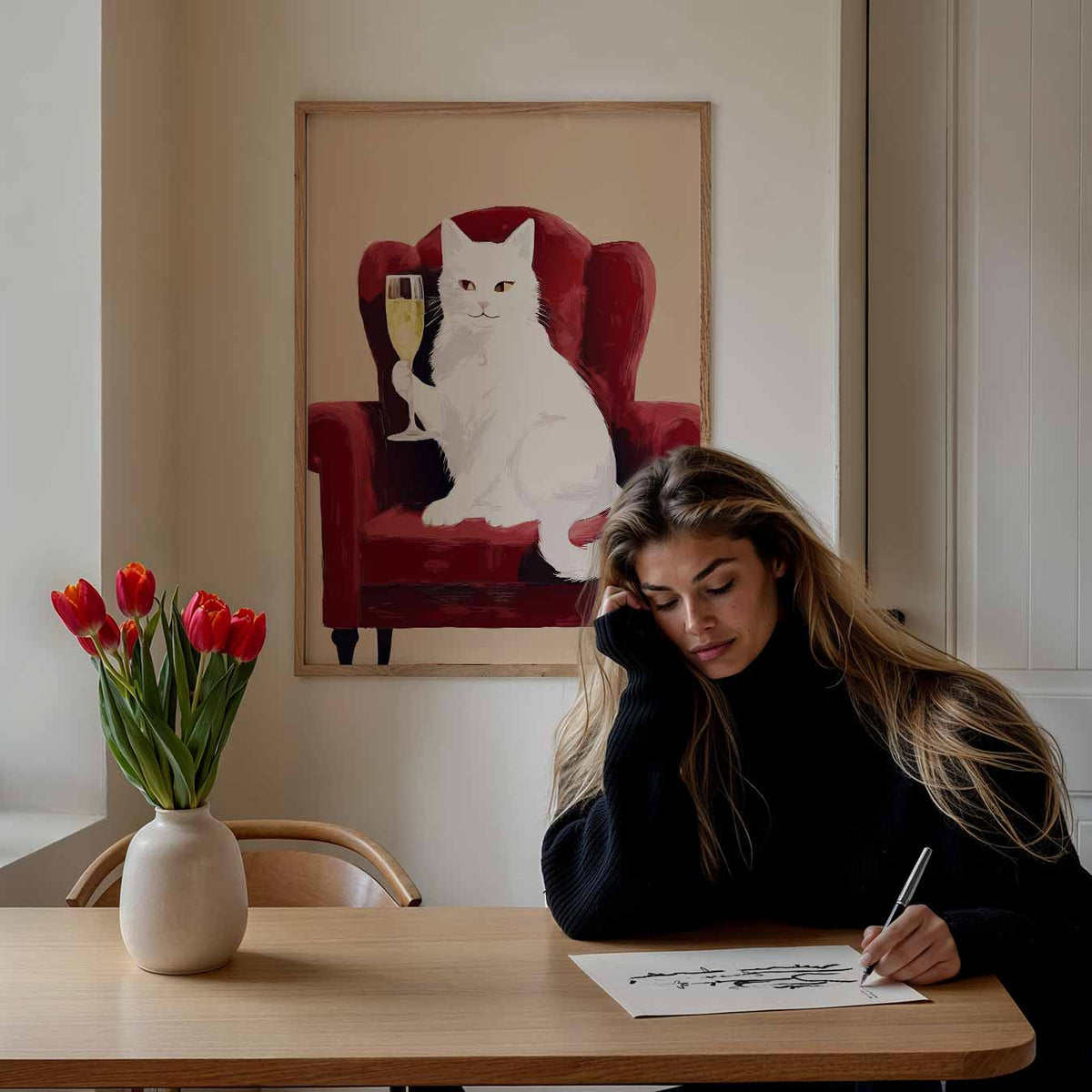 Stijlvolle Kat Met Champagnetoast – staande dieren wanddecoratie van WallArtistic