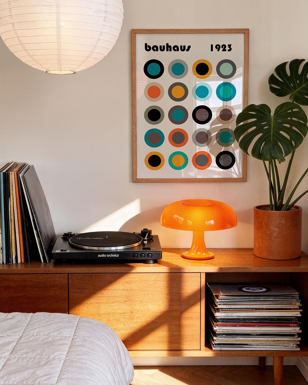 Cirkelritme en kleur – moderne Bauhaus wandkunst als poster