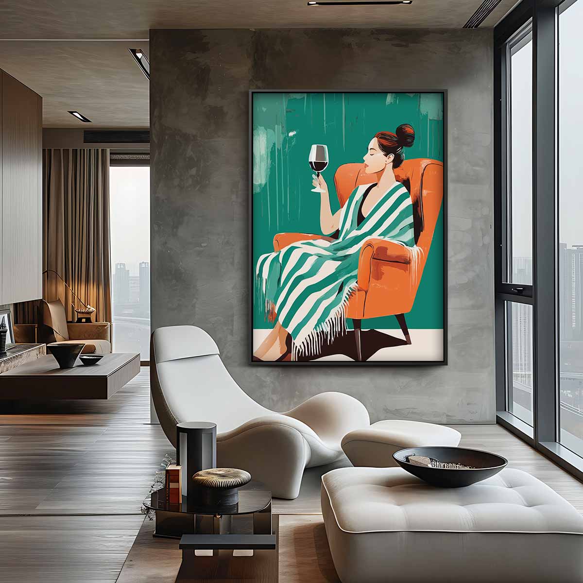Ontspanning met Wijn – staande wandkunst voor woonkamer of interieur