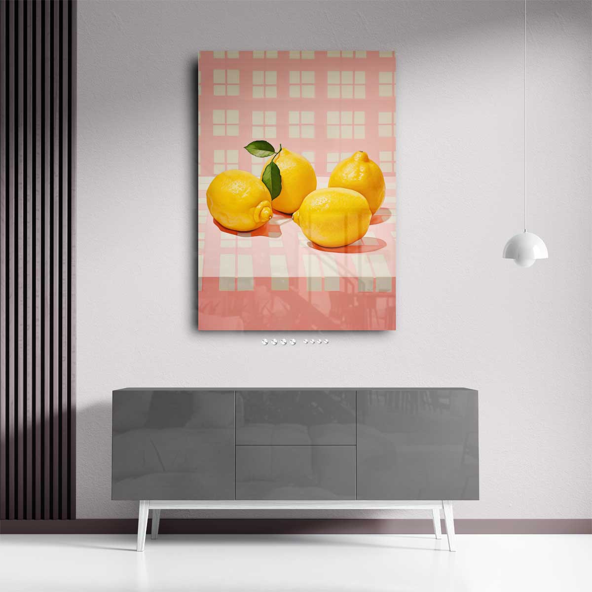 Sprankelende Citroenen op Roze – kunstwerk met zwarte baklijst