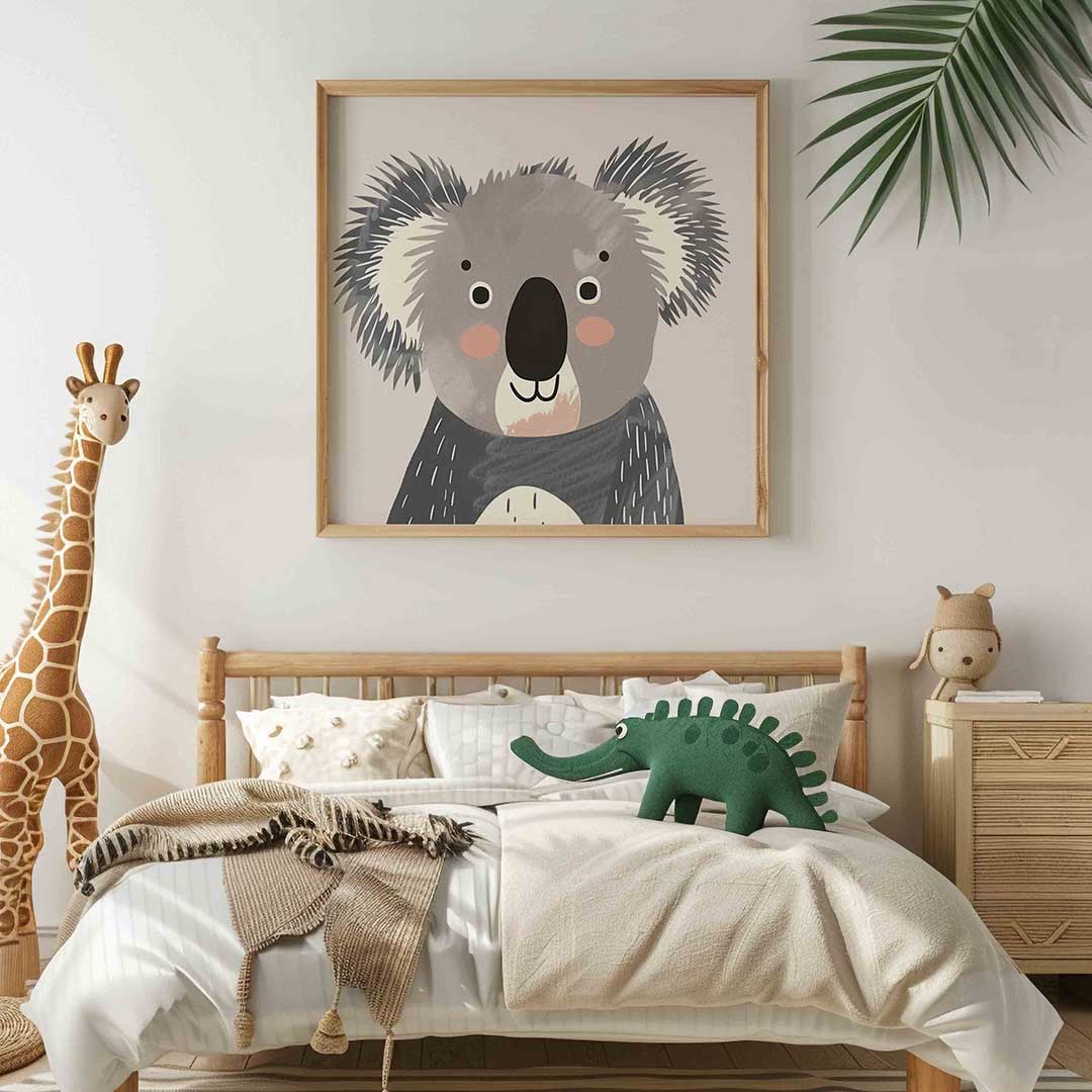 Koala illustratie – vierkante kinderkamer wanddecoratie van WallArtistic