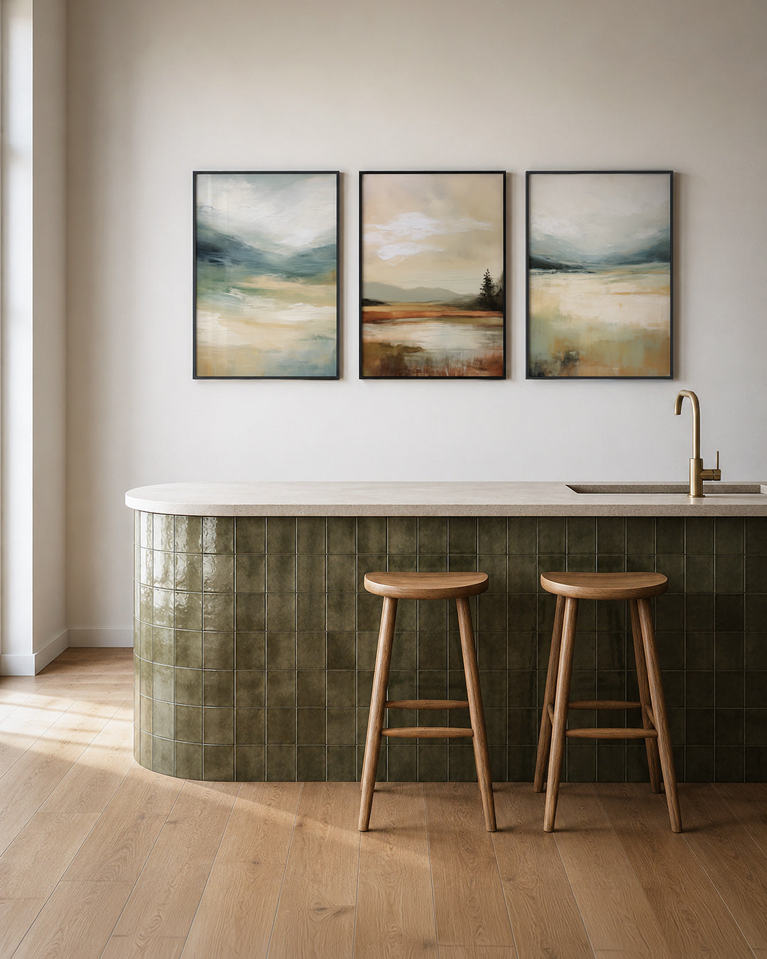 Zachte kleurstromen – deze posterset in drie delen toont vloeiende overgangen van blauw, groen en – weergave 2