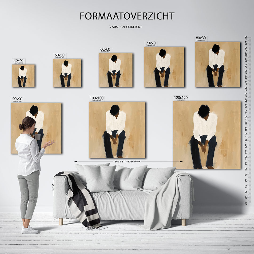 Zittende figuur kunstwerk – materiaalweergave – dit kunstwerk toont een zittende figuur in een rustige pose. De zachte beige