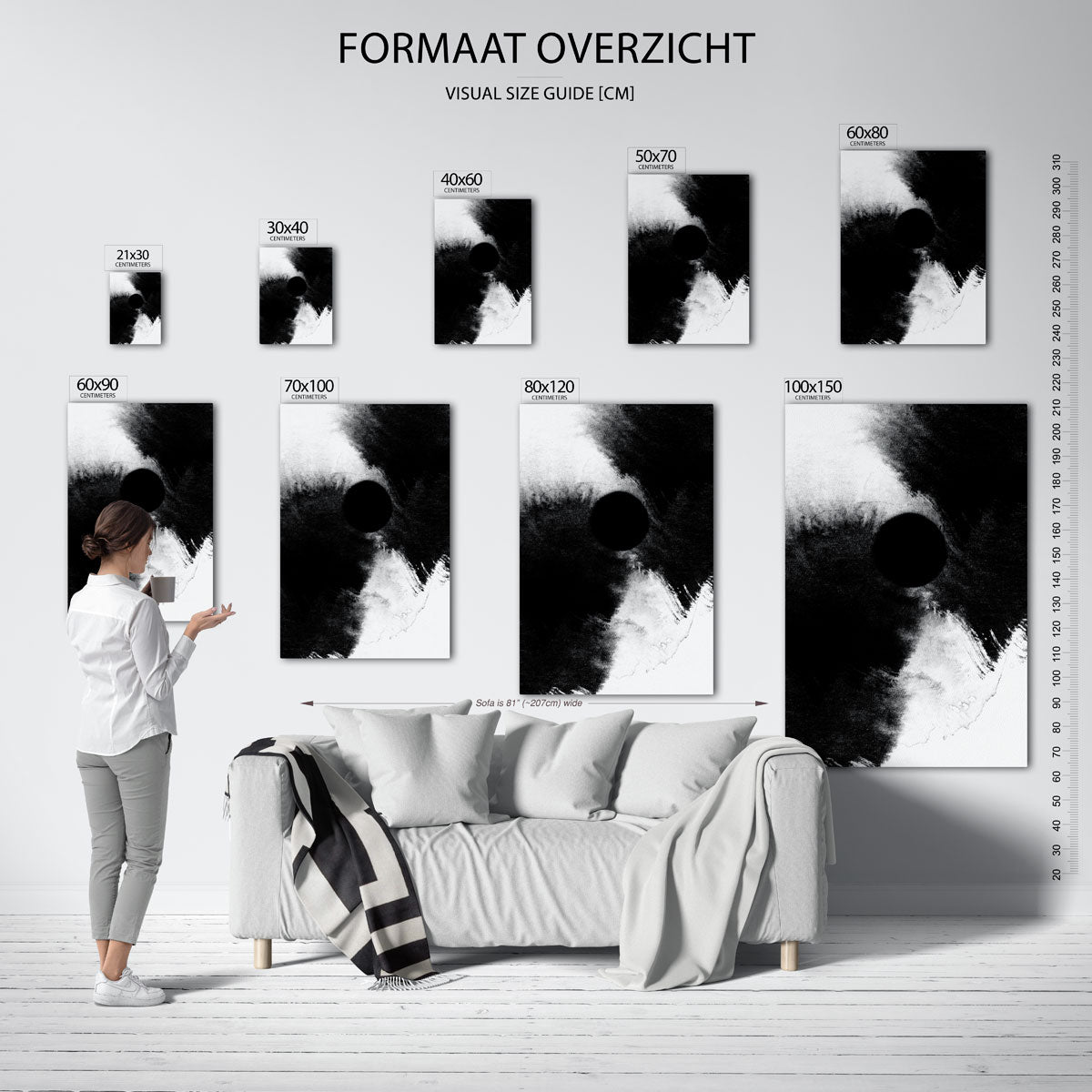 Zwart wit cirkel – staande muurposter met zachte abstracte vormen