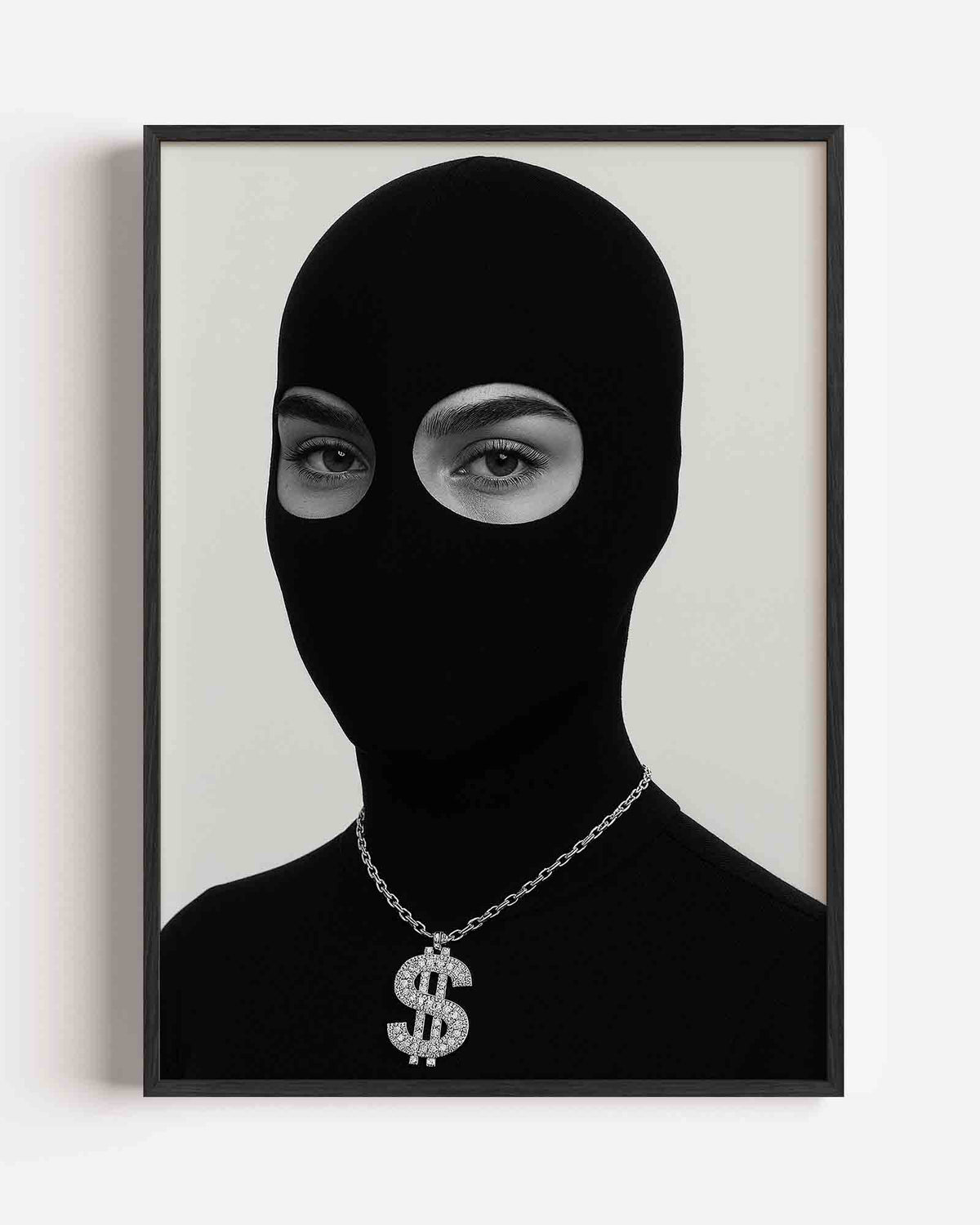 Zwart masker met ketting – Pop Art en Streetart portret poster als wanddecoratie